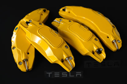 Tesla Model S Brake Caliper Covers Aluminum Front & Rear Yellow 2022 2023 2024 + Refreshed Models (4PCS)