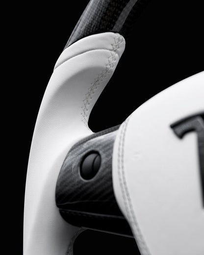 TESLA MODEL 3 / Y PCH WHITE LEATHER GLOSS CARBON STEERING WHEEL