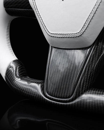 TESLA MODEL 3 / Y PCH WHITE LEATHER GLOSS CARBON STEERING WHEEL