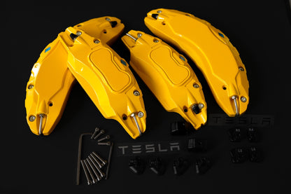 Tesla Model S Brake Caliper Covers Aluminum Front & Rear Yellow 2022 2023 2024 + Refreshed Models (4PCS)