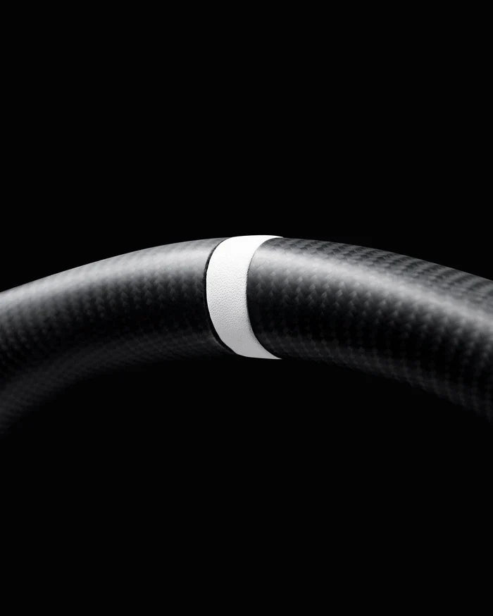 Sixth Element TESLA MODEL Y / MODEL 3 WHITE LEATHER FLAT BOTTOM STORMTROOPER GLOSS CARBON STEERING WHEEL