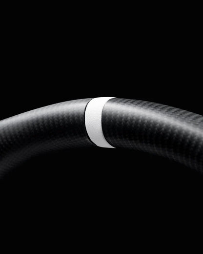 Sixth Element TESLA MODEL Y / MODEL 3 WHITE LEATHER FLAT BOTTOM STORMTROOPER GLOSS CARBON STEERING WHEEL