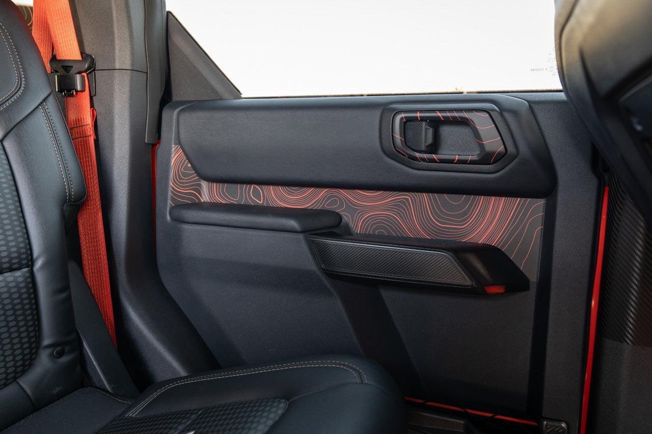 Topo Rear Interior Upper Door Card Insert Overlays (Printed Series) - 2021+ Bronco 4 Door