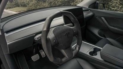 Sixth Element TESLA MODEL Y / MODEL 3 ALCANTARA FLAT BOTTOM VANTABLACK DRY CARBON STEERING WHEEL