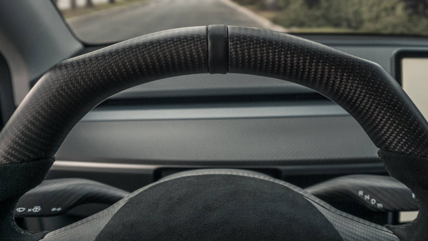 TESLA MODEL 3 / Y ALCANTARA FLAT BOTTOM VANTABLACK DRY CARBON STEERING WHEEL