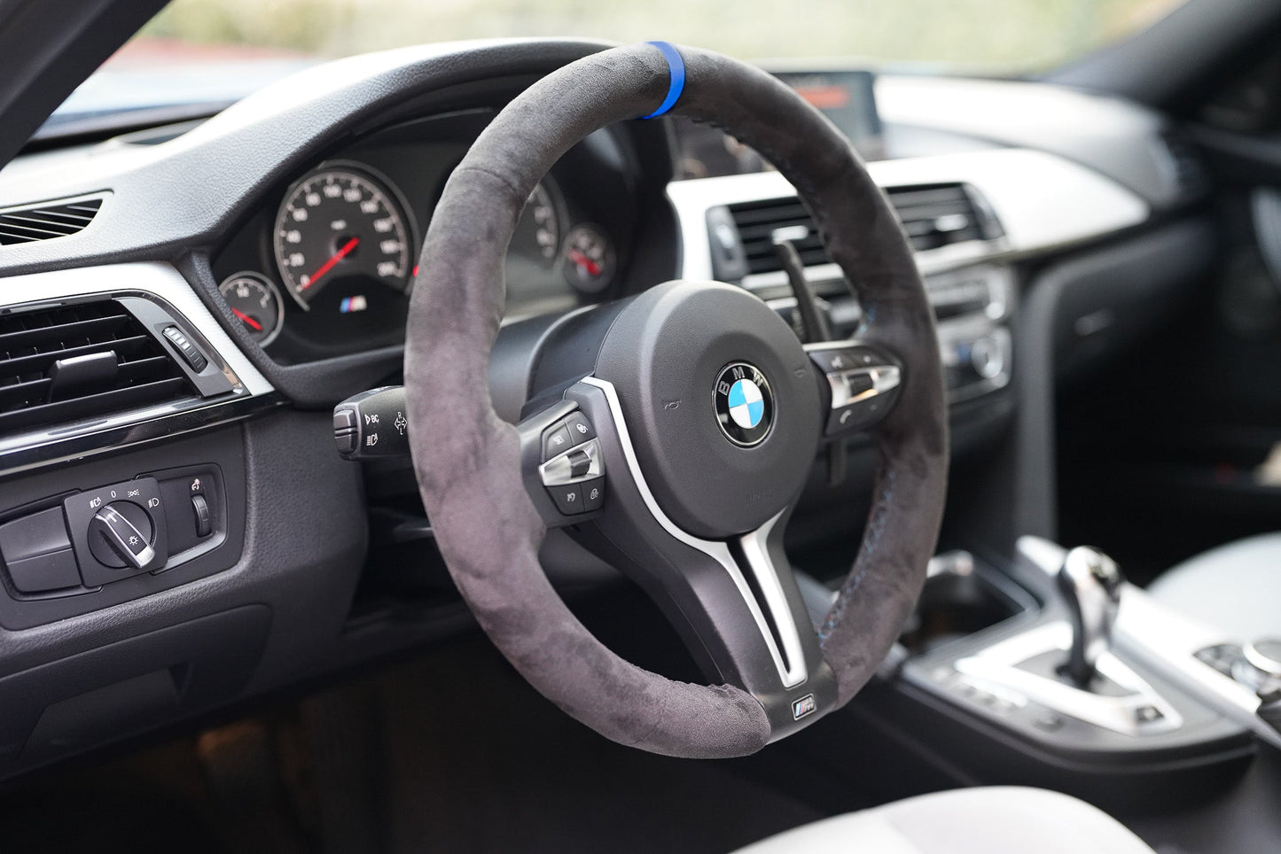 BMW F-Series Alcantara Suede Steering Wheel Cover DIY (Blue Stripe)