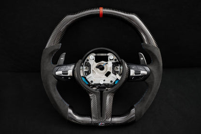 BMW Alcantara Flat Bottom Gloss Carbon Fiber Steering Wheel for F Chassis- iCBL's Signature Design for F30 F32 F80 F82 M3 M4 M2 335i 340i 328i 440i 435i