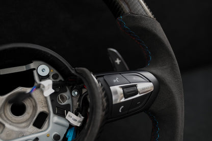 BMW Alcantara Flat Bottom Gloss Carbon Fiber Steering Wheel for F Chassis- iCBL's Signature Design for F30 F32 F80 F82 M3 M4 M2 335i 340i 328i 440i 435i