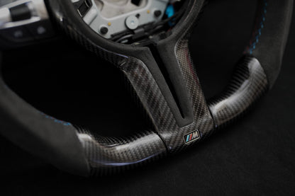 BMW Alcantara Flat Bottom Gloss Carbon Fiber Steering Wheel for F Chassis- iCBL's Signature Design for F30 F32 F80 F82 M3 M4 M2 335i 340i 328i 440i 435i