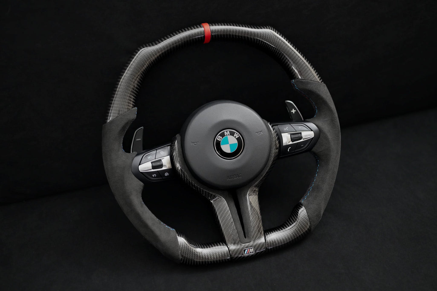BMW Alcantara Flat Bottom Gloss Carbon Fiber Steering Wheel for F Chassis- iCBL's Signature Design for F30 F32 F80 F82 M3 M4 M2 335i 340i 328i 440i 435i