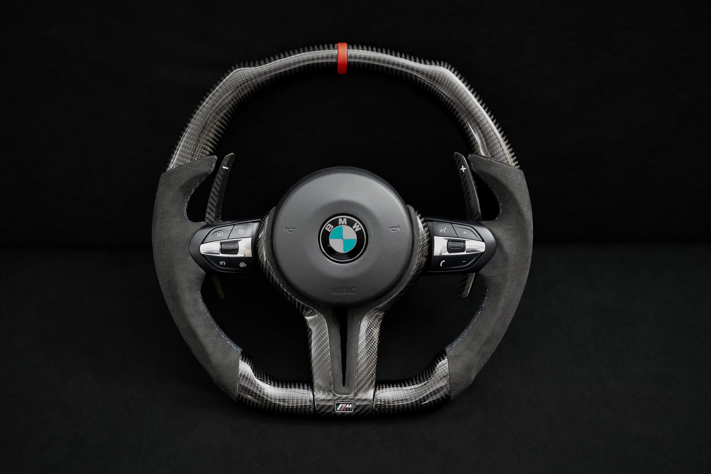 BMW Alcantara Flat Bottom Gloss Carbon Fiber Steering Wheel for F Chassis- iCBL's Signature Design for F30 F32 F80 F82 M3 M4 M2 335i 340i 328i 440i 435i