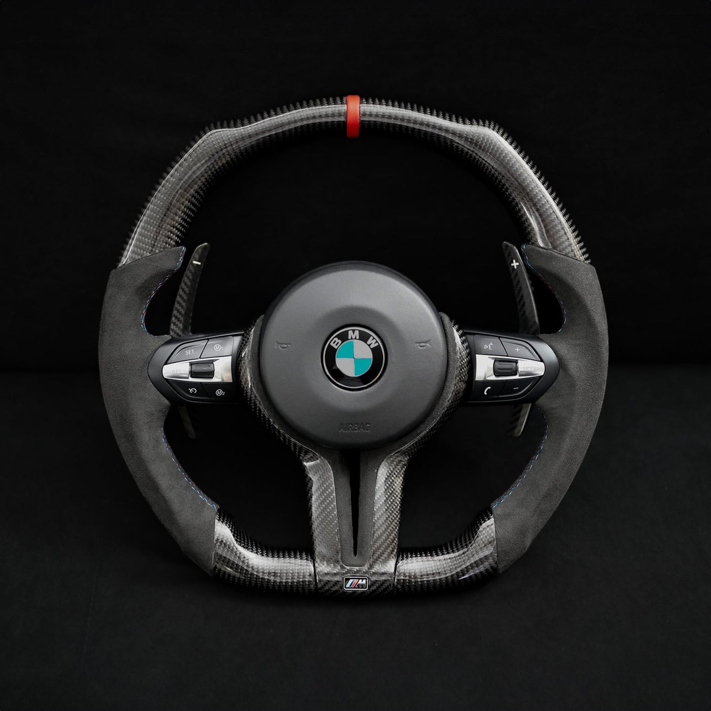 BMW Alcantara Flat Bottom Gloss Carbon Fiber Steering Wheel for F Chassis- iCBL's Signature Design for F30 F32 F80 F82 M3 M4 M2 335i 340i 328i 440i 435i