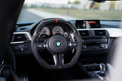 BMW Alcantara Flat Bottom Gloss Carbon Fiber Steering Wheel for F Chassis- iCBL's Signature Design for F30 F32 F80 F82 M3 M4 M2 335i 340i 328i 440i 435i