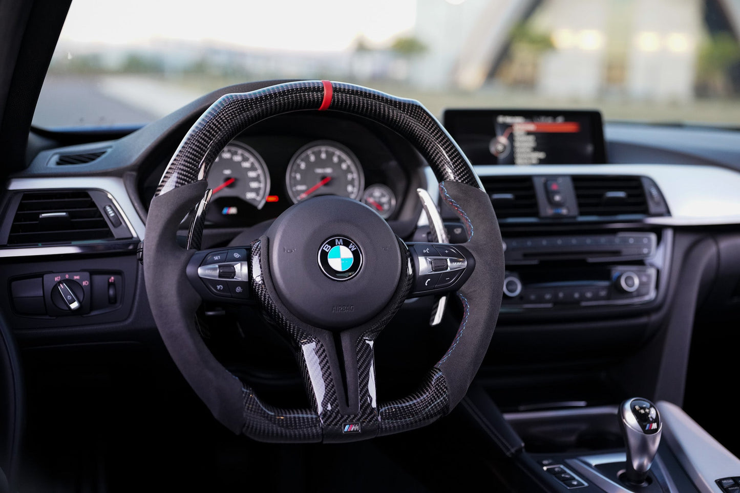 BMW Alcantara Flat Bottom Gloss Carbon Fiber Steering Wheel for F Chassis- iCBL's Signature Design for F30 F32 F80 F82 M3 M4 M2 335i 340i 328i 440i 435i