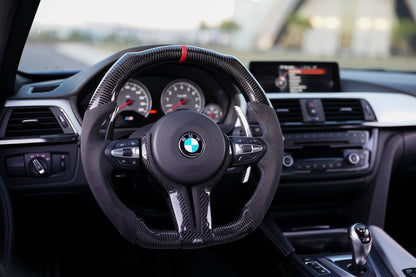 BMW Alcantara Flat Bottom Gloss Carbon Fiber Steering Wheel for F Chassis- iCBL's Signature Design for F30 F32 F80 F82 M3 M4 M2 335i 340i 328i 440i 435i