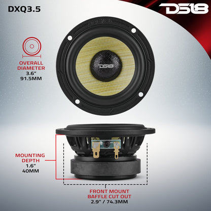 DXQ 3.5” Midrange Speaker with Yellow Straw + Composite Foam Cone | 60W RMS 4-Ohm