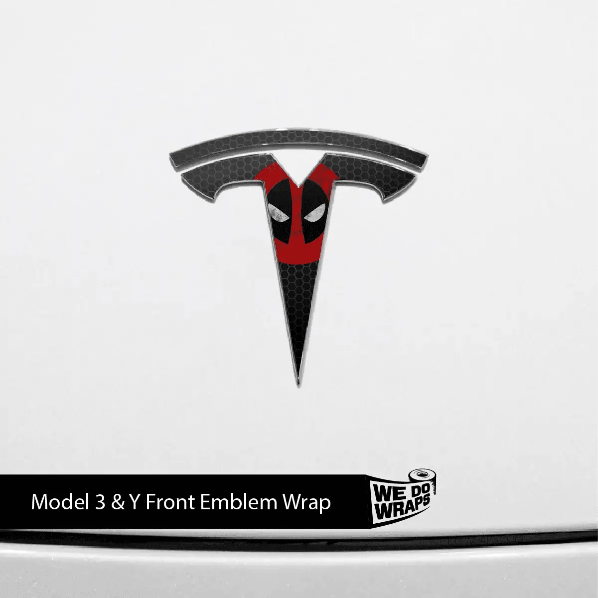 Dead Pool Tesla Emblem Decals (Front + Back) | Model 3