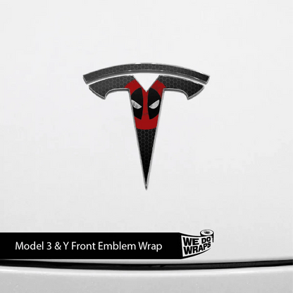 Dead Pool Tesla Emblem Decals (Front + Back) | Model Y