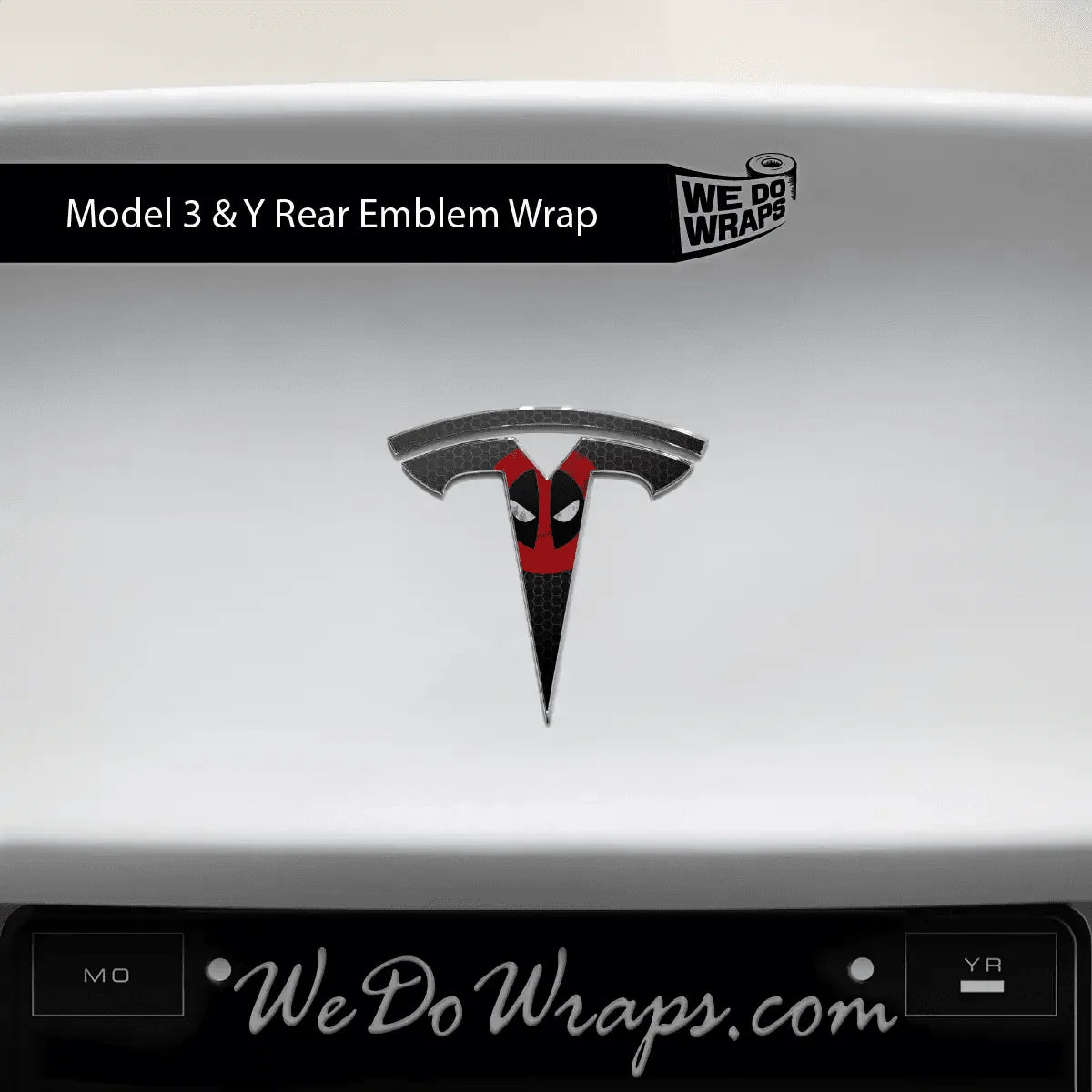 Dead Pool Tesla Emblem Decals (Front + Back) | Model 3