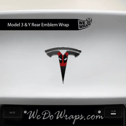 Dead Pool Tesla Emblem Decals (Front + Back) | Model 3
