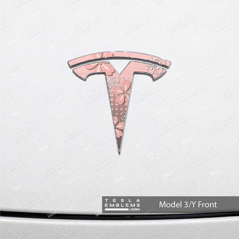 Cherry Blossoms Tesla Emblem Decals (Front + Back) | Model 3