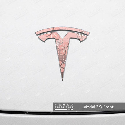 Cherry Blossoms Tesla Emblem Decals (Front + Back) | Model Y