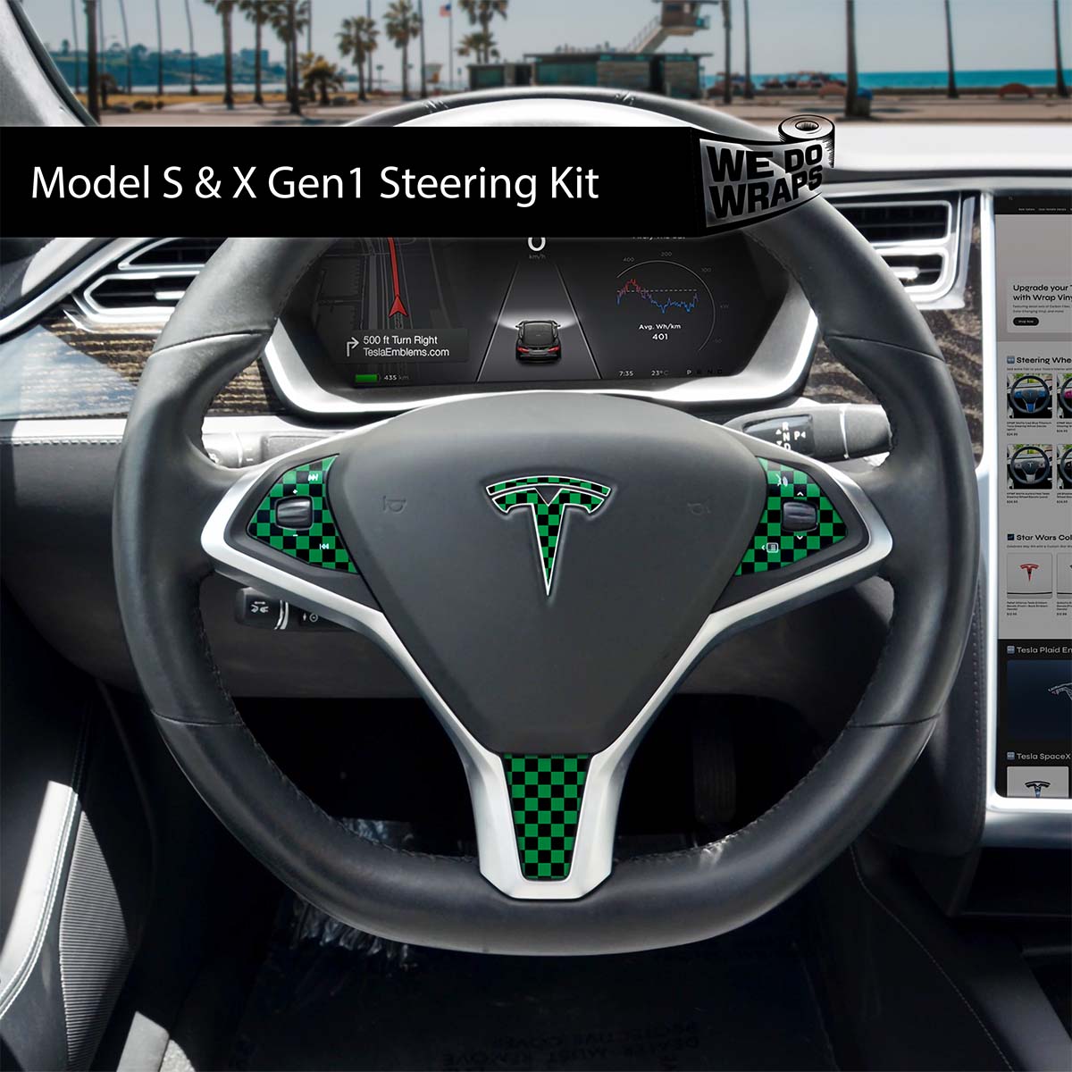 Ichimatsu Pattern Tesla Steering Wheel Wrap | Model X