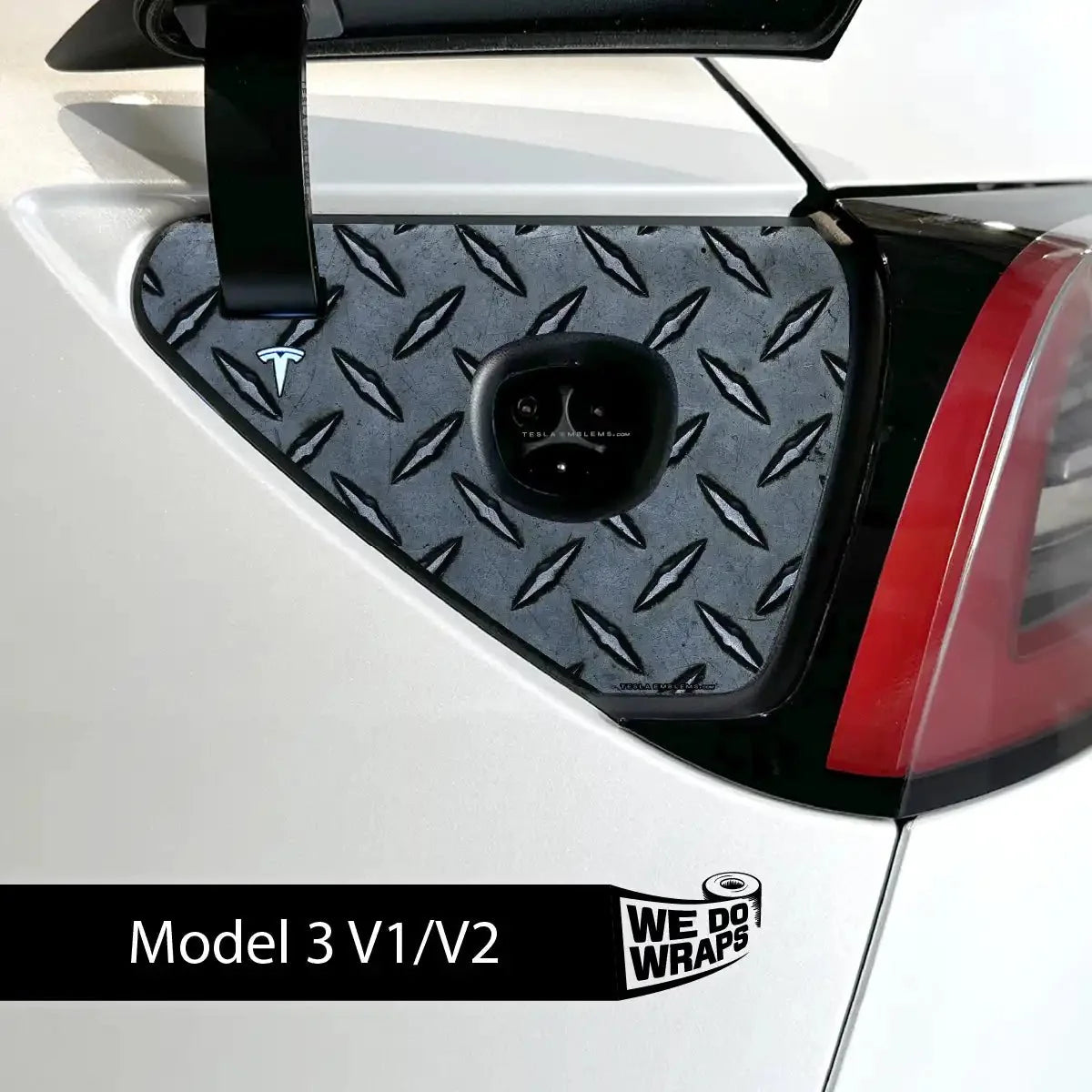 Diamond Plate Tesla Charge Port Wrap | Model 3