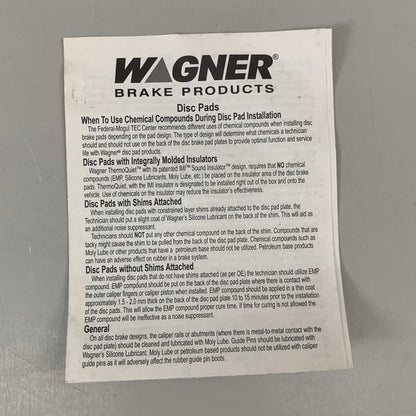 WAGNER ThermoQuiet Front Ceramic Brake Pads For Subaru Models PD721