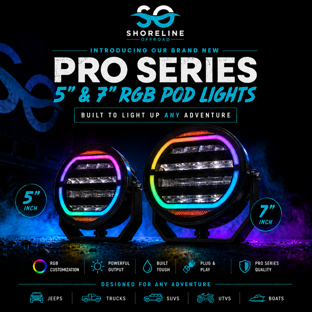 Shoreline Offroad Pro Series 7” RGBIC Pod Lights