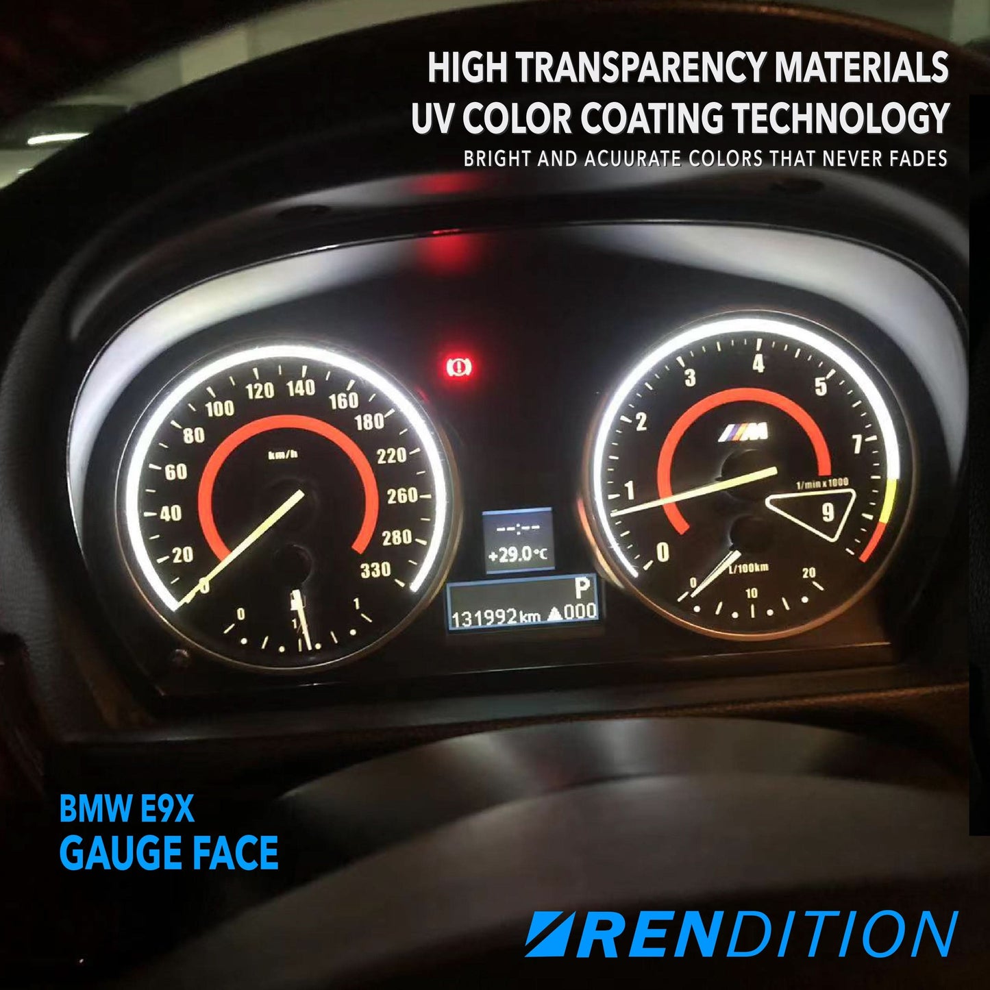 BMW E9X GAUGE FACE / GAUGE OVERLAY FOR 318, 320, 323, 325,328, 330, 335, M3