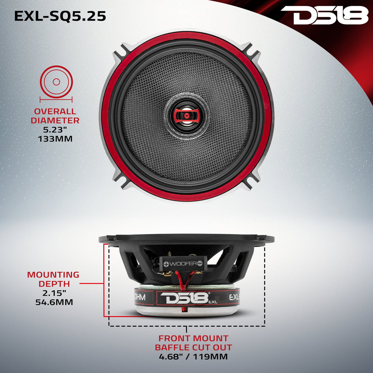 EXL 5.25" 2-Way Coaxial Speaker with Fiber Glass Cone | 80W RMS 3-Ohm