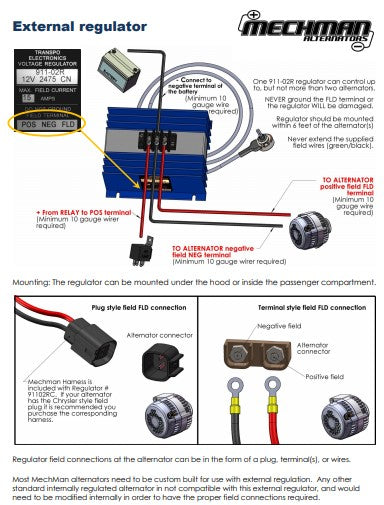 Mechman Adjustable External Voltage Regulator with 2 Pin Alternator Harness
