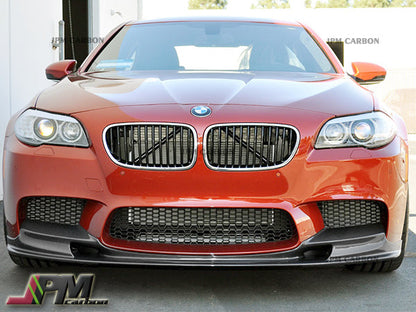 3D Style Carbon Fiber Front Bumper Add‑on Lip with Clear UV Coating Fits 2011‑2016 BMW F10 M5 Only