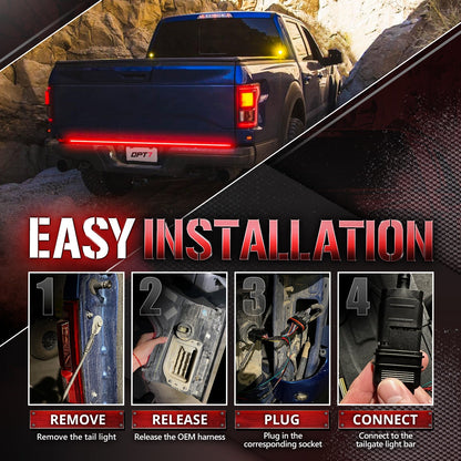 OPT7 Redline Parlux Triple Tailgate Light Bar 60" Bundle for Ford F150 15-20 with Blind Spot Easy Connect Harness