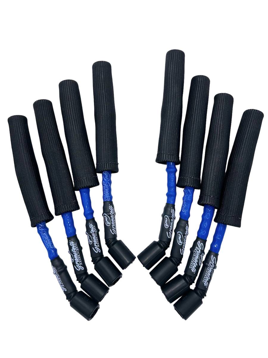 Granatelli GM LS & LT 0-Ohm 8" Blue High-Temp Spark Plug Wires w/ Black Kevlar Boots – 28-1811HTBLB