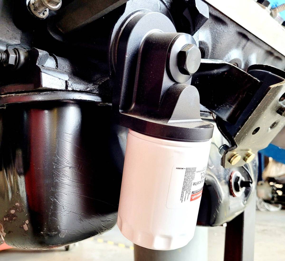 Oil Filter Adapter Rotates 90 Degree Black Billet For use on Ford 5.0L Engines - 796880