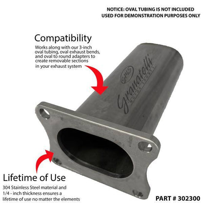 Granatelli Motor Sports Oval Exhaust Flange, 3 Inch, Stainless Steel