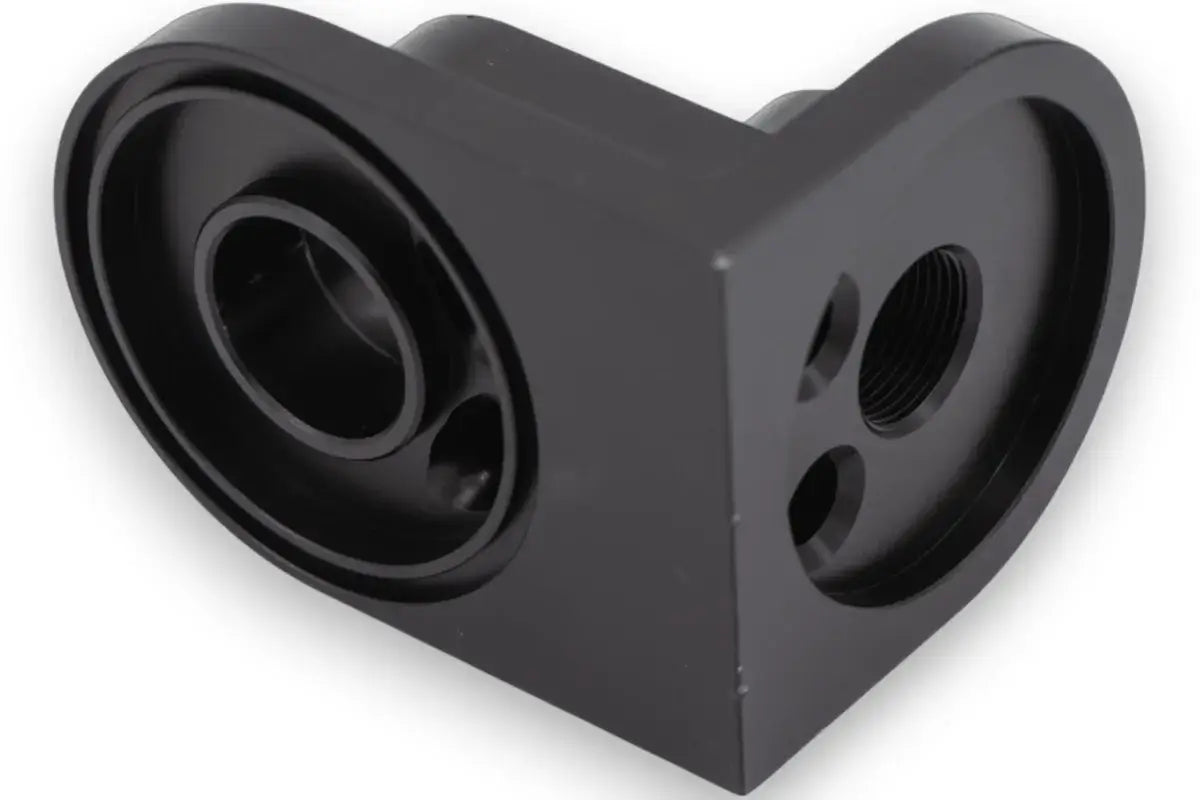 Oil Filter Adapter Rotates 90 Degree Black Billet For use on Ford 5.0L Engines - 796880