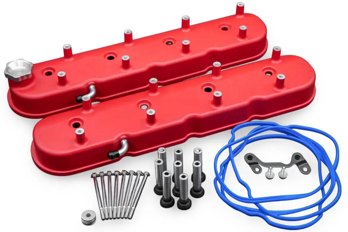 Granatelli Motor Sports LS Tall Valve Cover Red Wrinkle Finish, 4.8, 5.3, 5.7, 6.0, 6.2, 7.0L, Pair - 640363