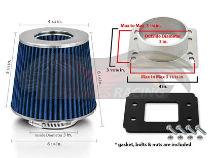 Air Intake Adapter & Filter For Sentra/Altima/200SX & Jetta/Golf/Cabriolet & Sephia/G20 | Rtunes Racing | BLUE FAKIT-UNVBL-01