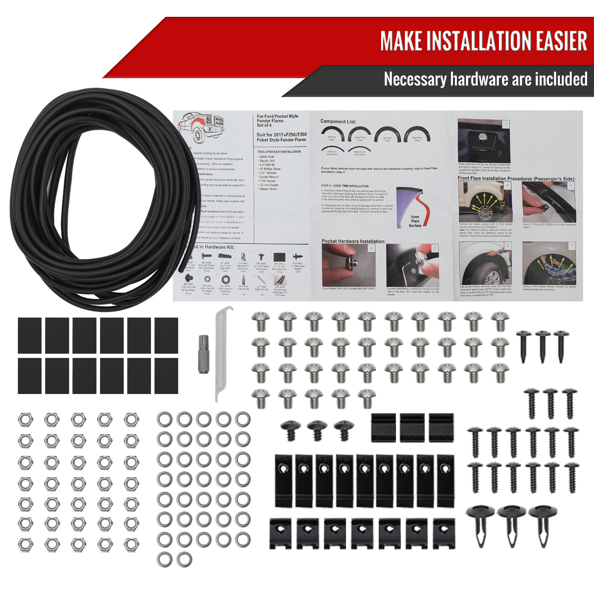 2023-2024 Ford F250 F350 Matte Black Rivet Style Fender Flares