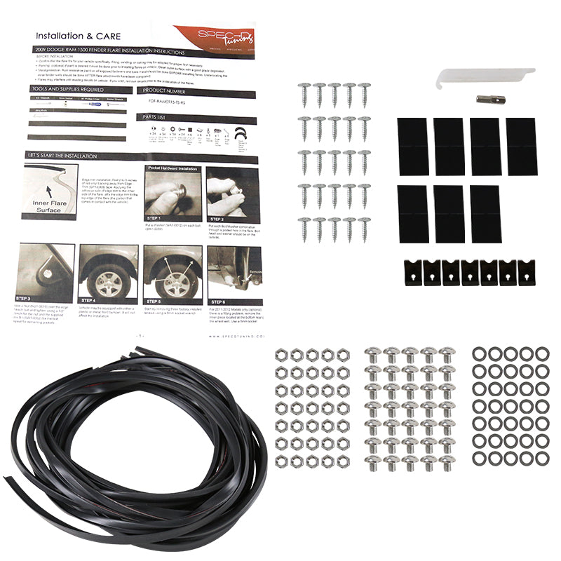 2009-2018 Dodge RAM 1500 / 2019-2021 RAM Classic Fleetside Textured Rivet Style Fender Flares