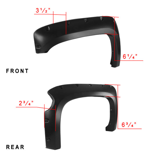 2014-2018 Chevrolet Silverado 2500HD/3500HD Short Bed Smooth Rivet Style Fender Flares