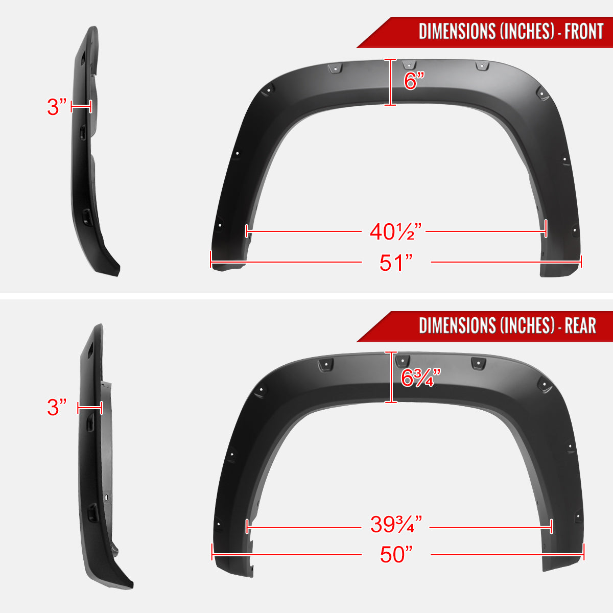 2022-2024 Toyota Tundra Matte Black Rivet Style Fender Flares