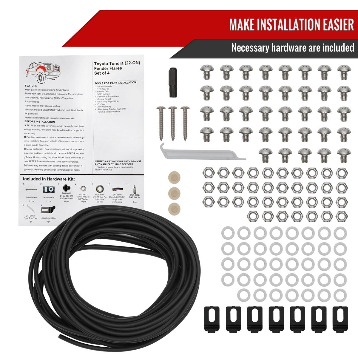 2022-2024 Toyota Tundra Matte Black Rivet Style Fender Flares