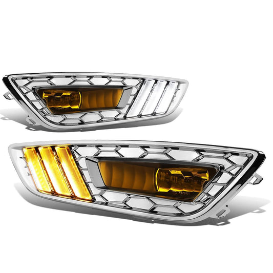 2015-2017 Ford Focus LED DRL Fog Lights with Bezel Chrome Yellow
