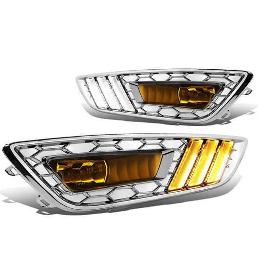 2015-2017 Ford Focus LED DRL Fog Lights with Bezel Chrome Yellow