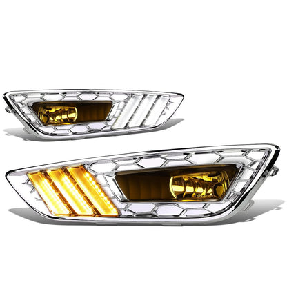 2015-2017 Ford Focus LED DRL Fog Lights with Bezel Chrome Yellow