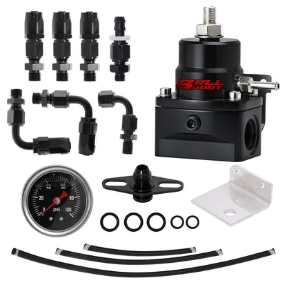 Universal Adjustable Fuel Pressure Regulator Kit W/ 100PSI Oil Gauge AN-6 Hoses